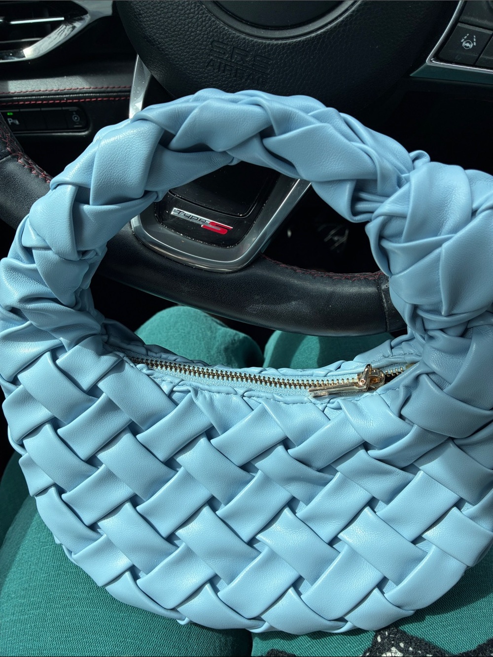 Urban Expressions Braided Shoulder Bag in Light Blue - Women's Woven Handbag